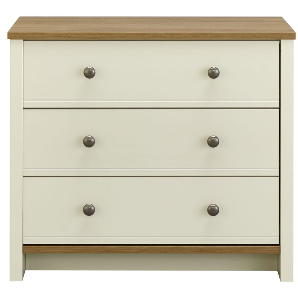 Clovelly 3 Drawer Vanilla and Rustic Oak Effect Large Chest of Drawers Image