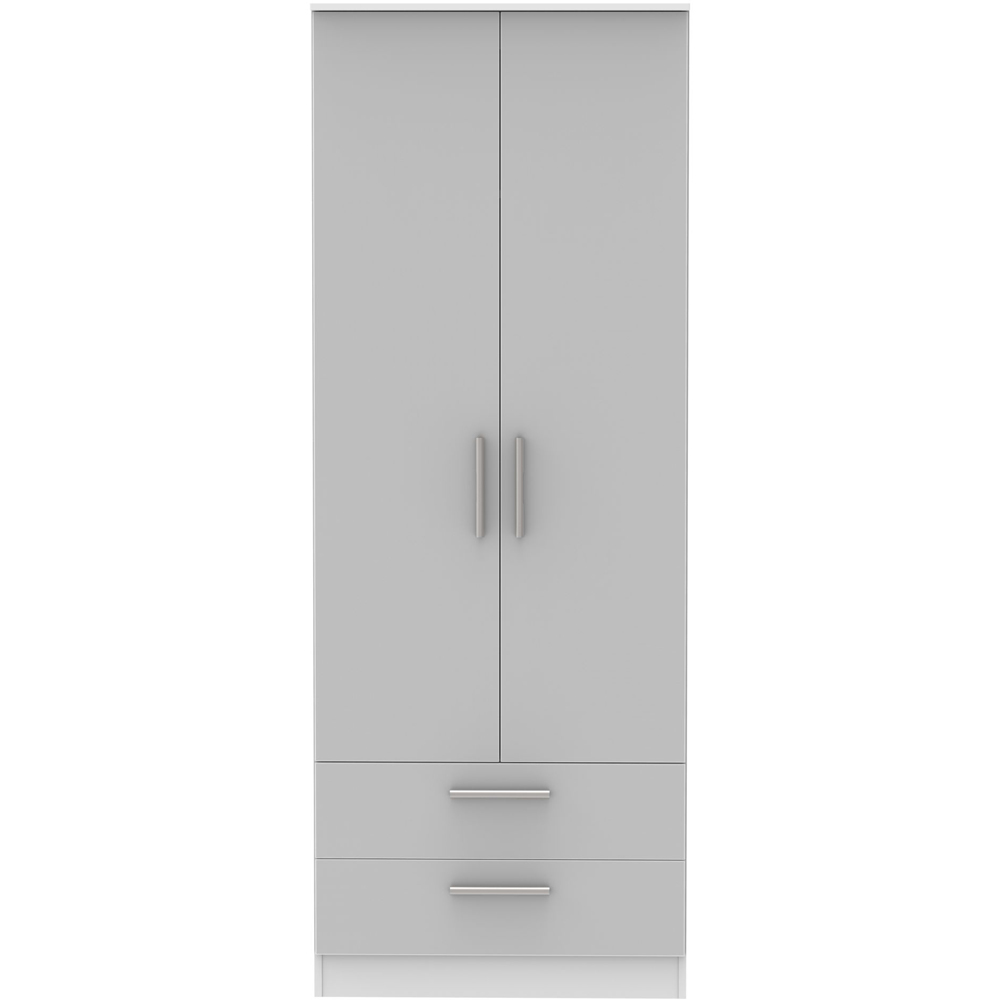 Crowndale Contrast Ready Assembled 2 Door 2 Drawer Grey Gloss and White Matt Tall Wardrobe Image 2