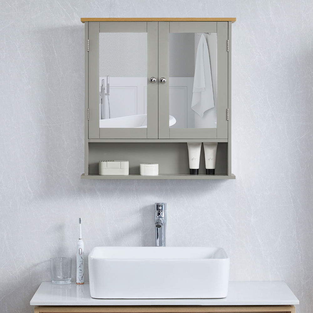 BATH VIDA Priano Grey 2 Door Mirror Bathroom Cabinet Image 3