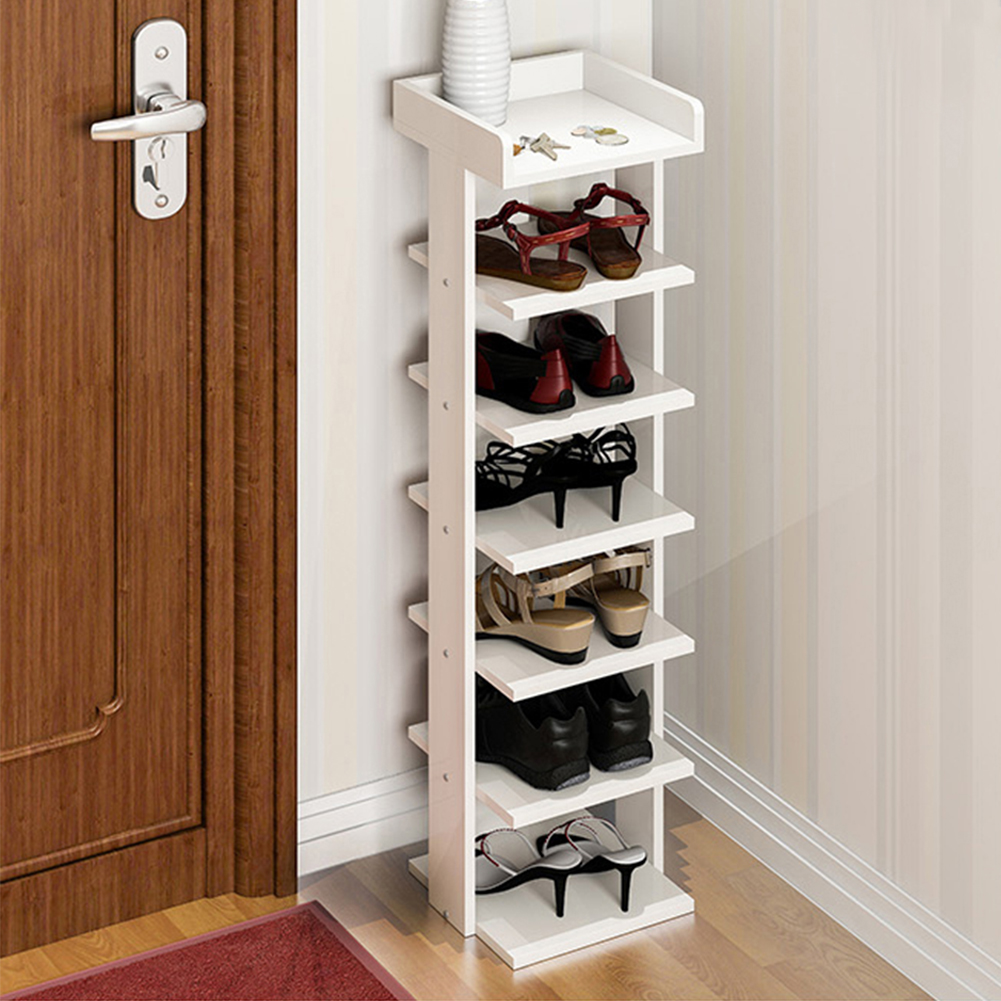 Living and Home 7 Tier White Wooden Open Shoe Rack Image 5