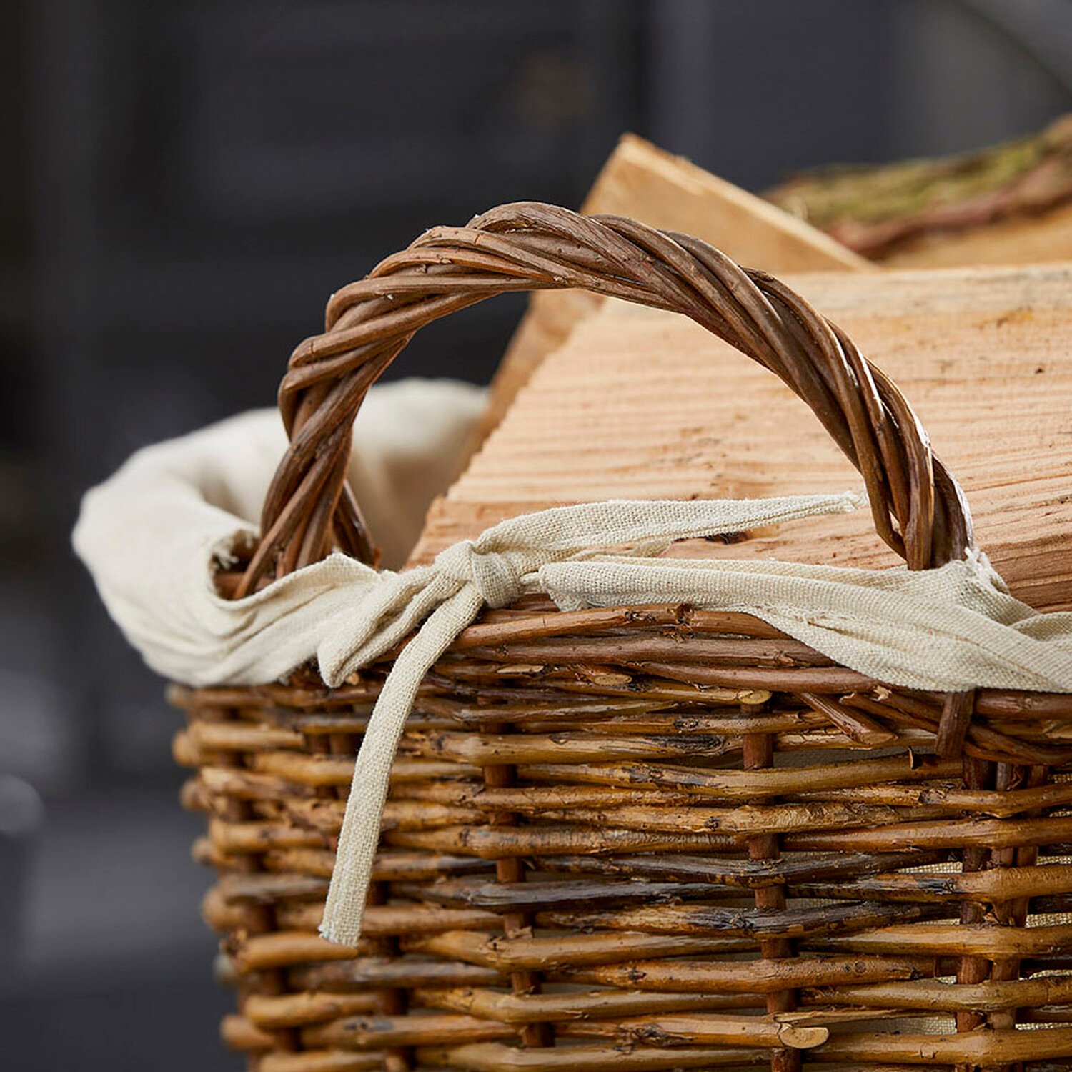 Wicker Log Basket With Linen Lining Brown Image 4