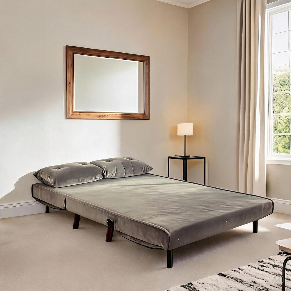 Home Source Morella 2 Seater Grey Velvet Folding Sofa Bed with Pillow Image 3