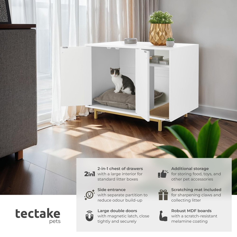 tectake Kalea 2 Door Cat Cupboard with Side Entrance and Scratching Mat Image 2