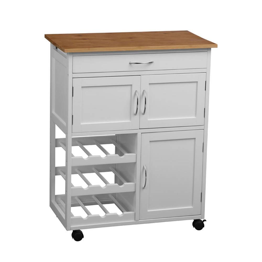 White Kitchen Trolley with 3 Cupboards and Shelves Image 1