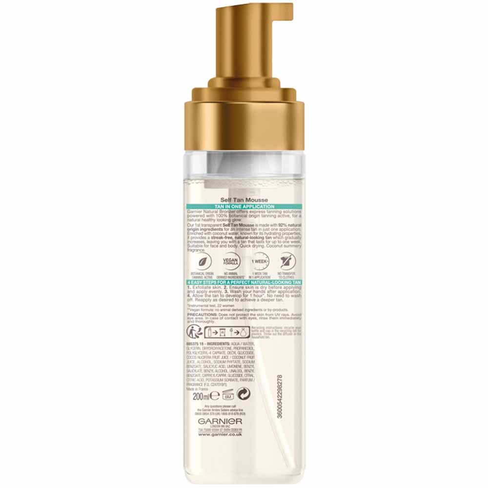 Garnier Ambre Solaire Natural Bronzer Self Tan Mousse 200ml Wilko