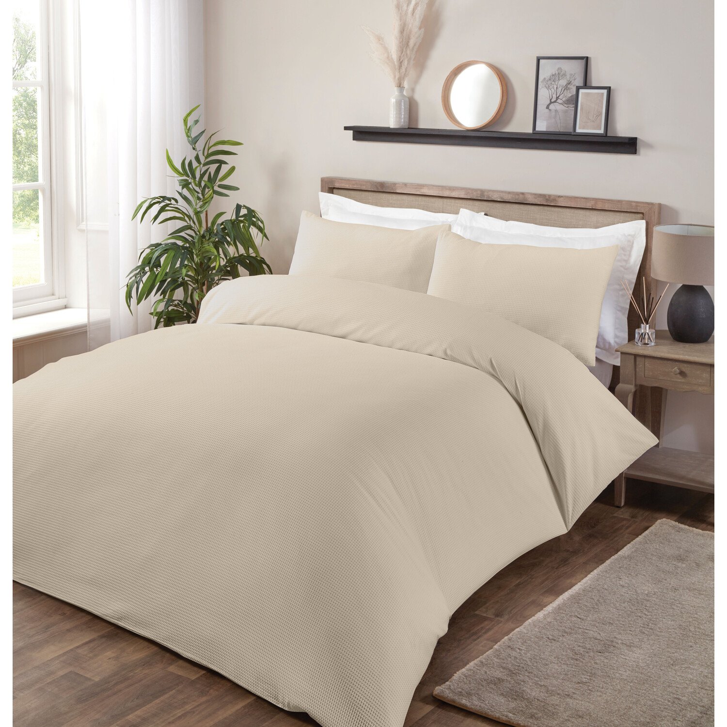 Divante King Natural Belgravia Waffle Duvet Cover and Pillowcase Set Image 3