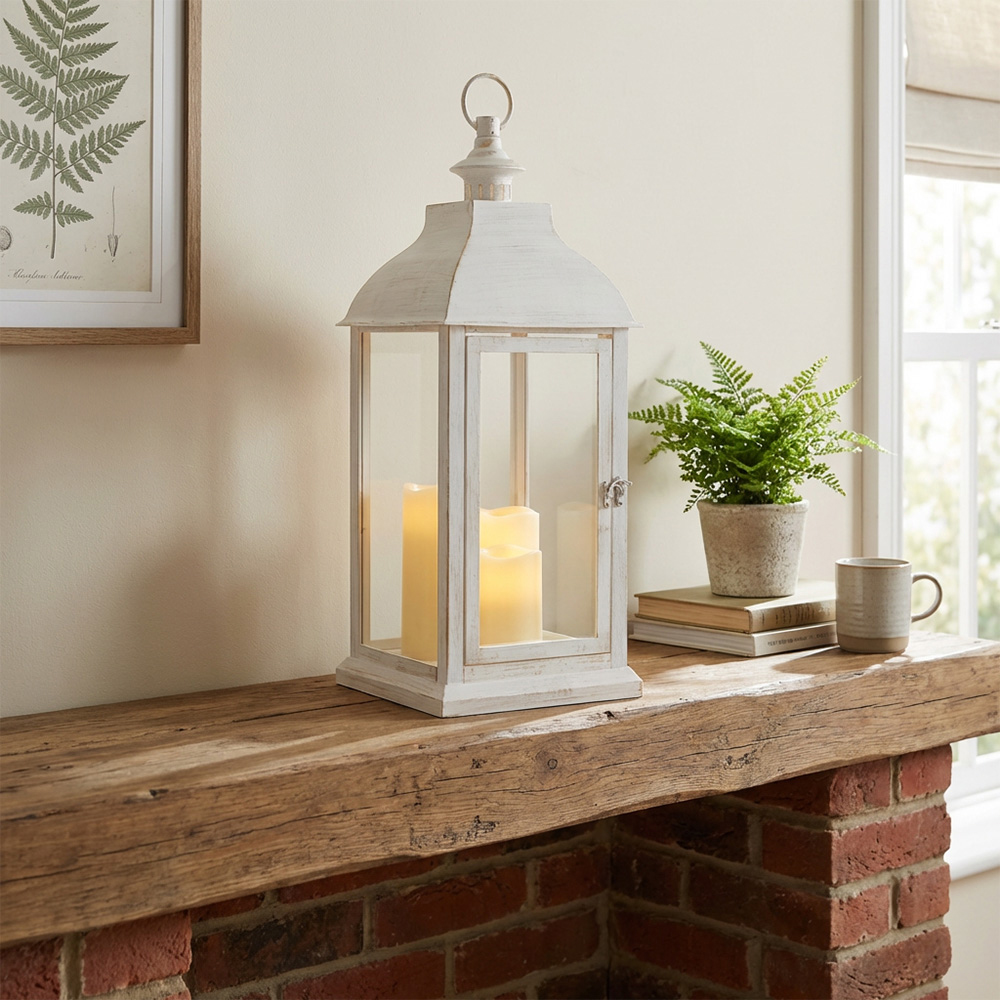 White Washed Triple LED Lantern Image 6