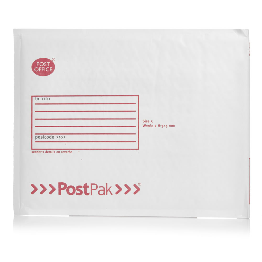 Royal Mail Post Office Postpak Size 5 Bubble Envelopes 260 x 345mm 5 pack Image