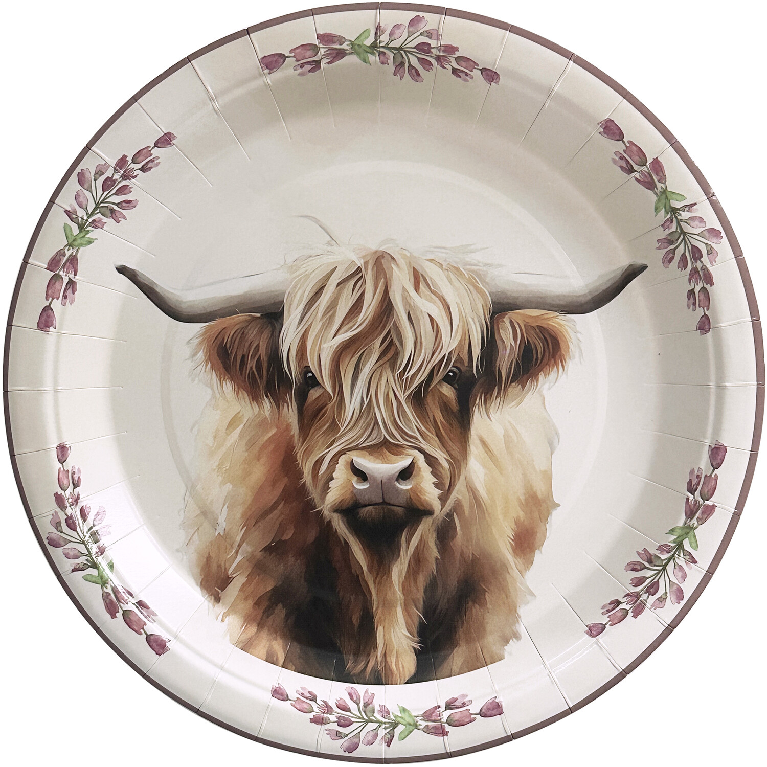 Pack of 8 Highland Cow Paper Plates Neutral Image 2