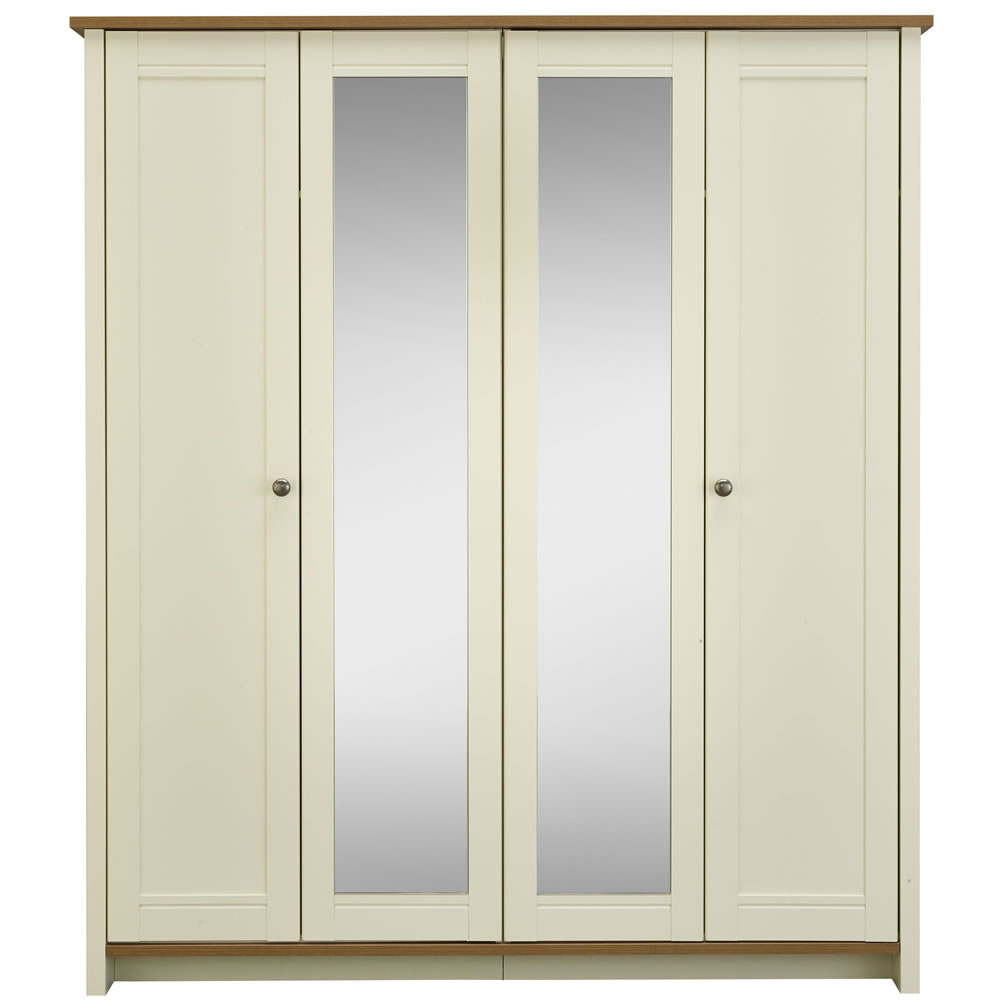 Clovelly 4 Door Cream and Rustic Oak Effect Mirrored Wardrobe Image