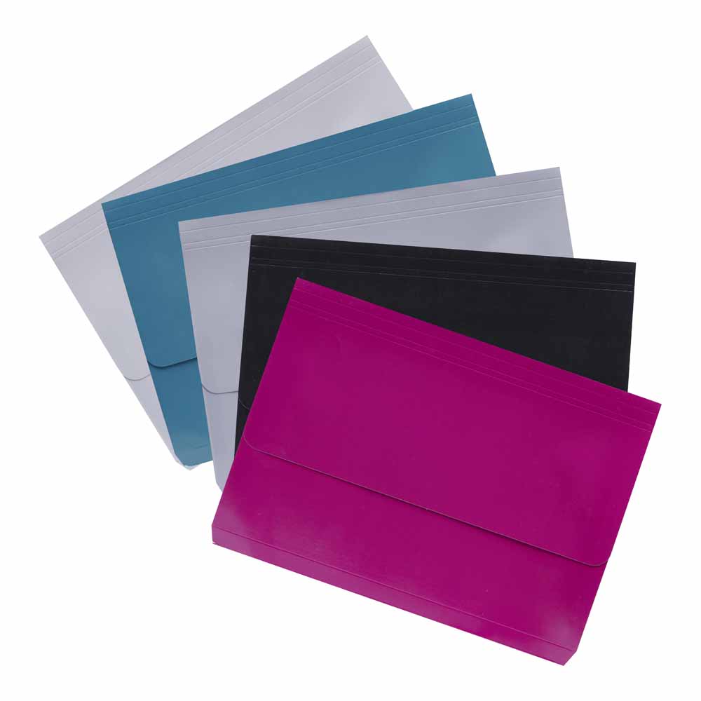 Wilko A4 Document Wallets Pack of 5 in Assorted Colour Image 1