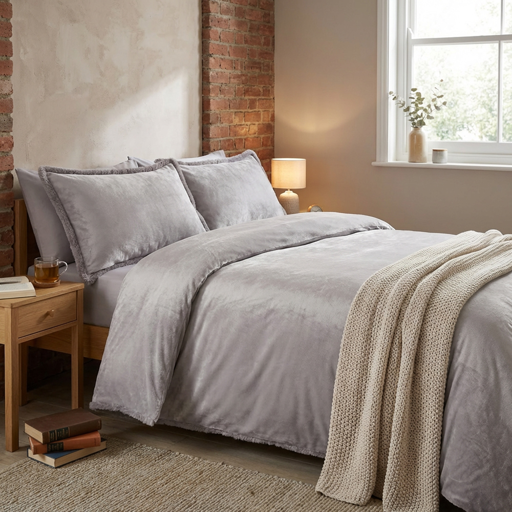 Selena Velvet Duvet Set Grey King Image 5