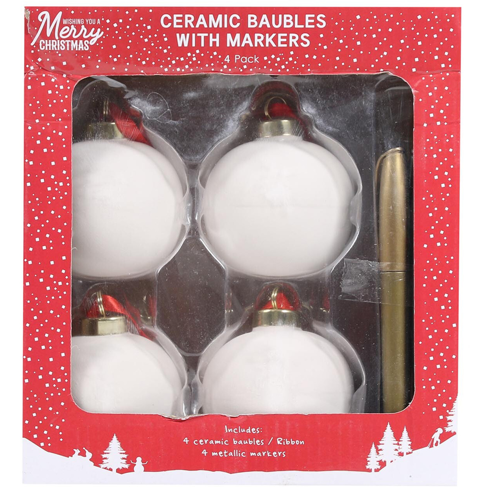 Crafty Club Ceramic Christmas Baubles with Markers Set of 4 Image 2