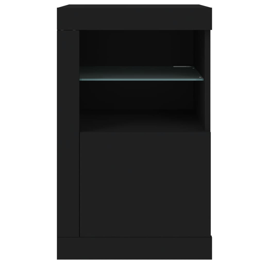 vidaXL Single Door 2 Shelf Black Side Cabinet with LED Lights Set of 2 Image 8