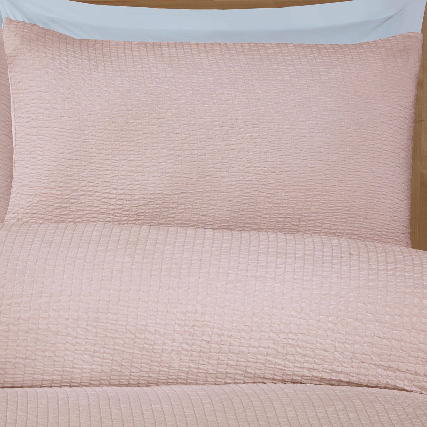 Seersucker Washable Duvet Set Blush Single Image 4