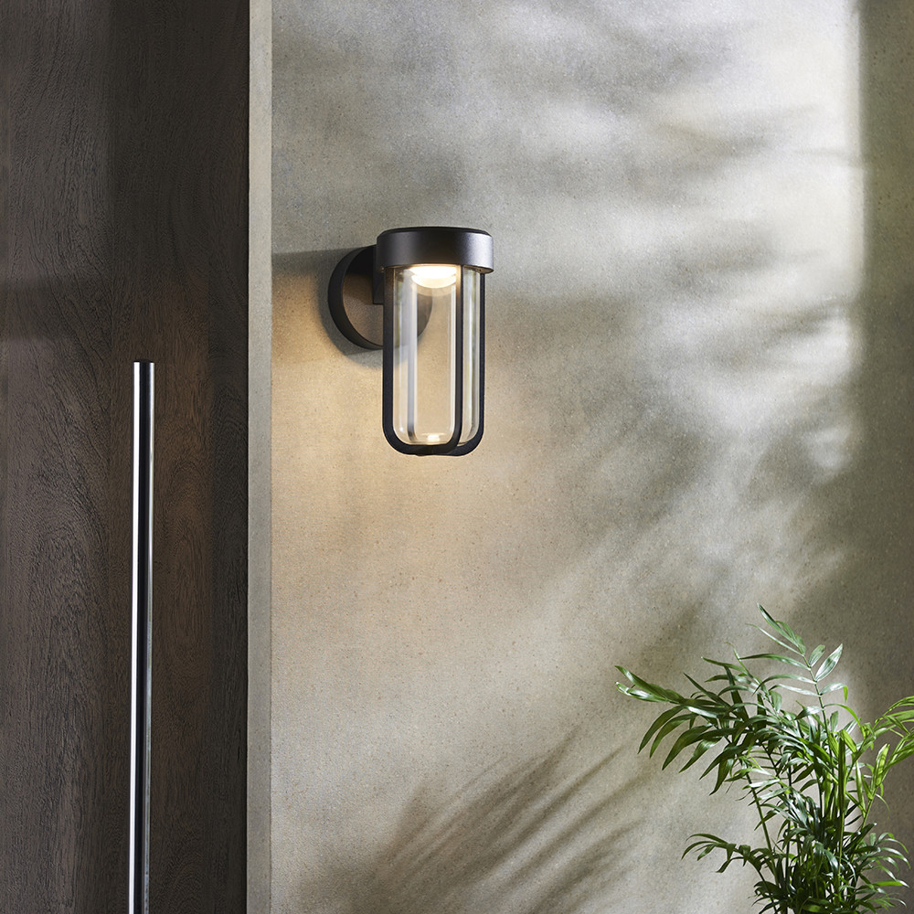 Merano Benevento Clear Glass Shade Matt Black LED Outdoor Wall Lamp Image 7