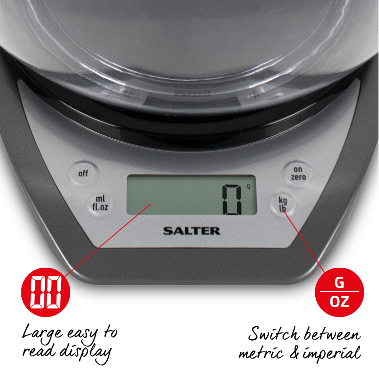 Salter Grey Electronic Kitchen Scale with Mixing Bowl Image 3