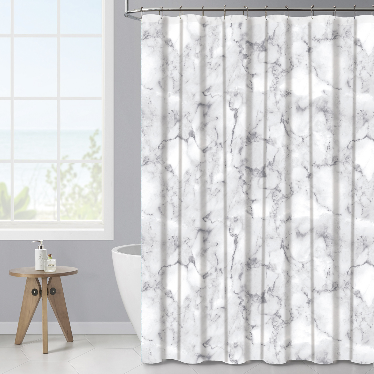 White Marble Design Shower Curtains 180 x 180cm Image