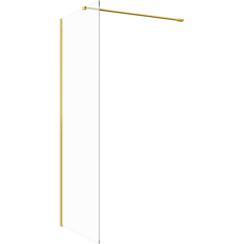 Bathstore Nero Glass Wetroom Shower Panel with Brushed Brass Profile and Side Bar 900mm Image 3