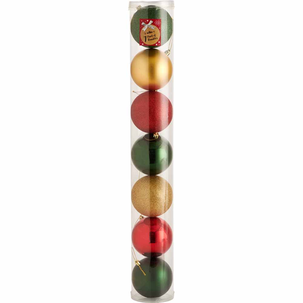 Wilko Cosy Christmas Baubles 7 Pack Image 1