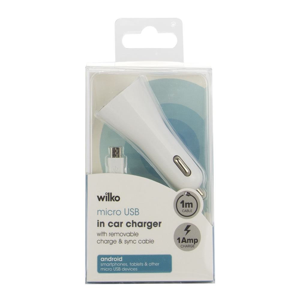 Wilko 1A In-Car Charger with 1m Micro USB Cable Image 1