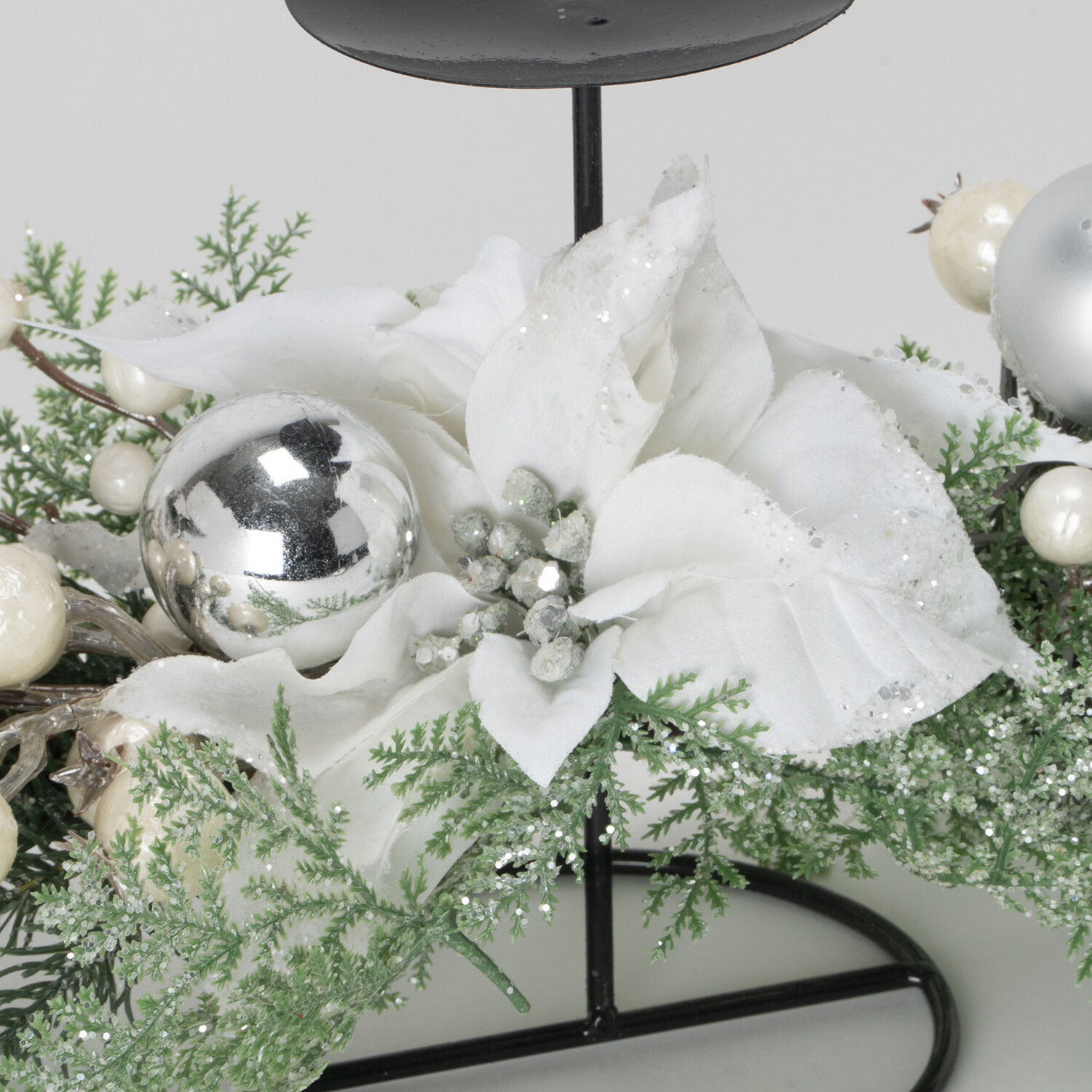 White Poinsettia Berry Candle Holder Image 2
