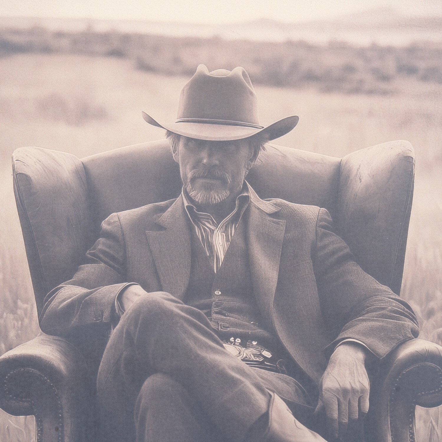 Vintage Sepia Cowboy Framed Canvas Image 3