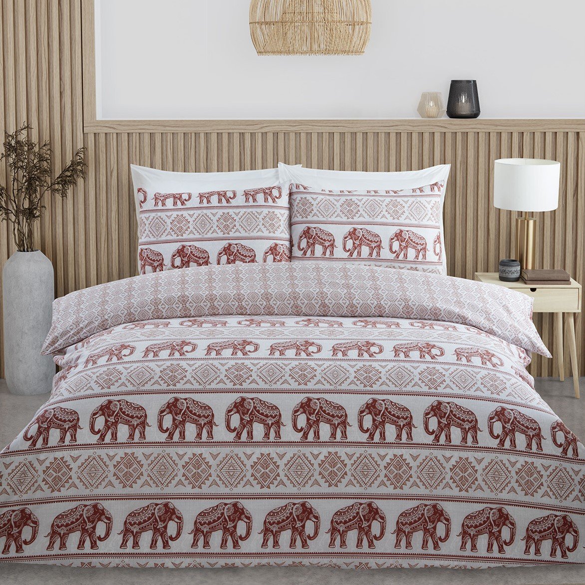 Hathi Elephant Duvet Cover and Pillowcase Set - Rust / Single Image 1