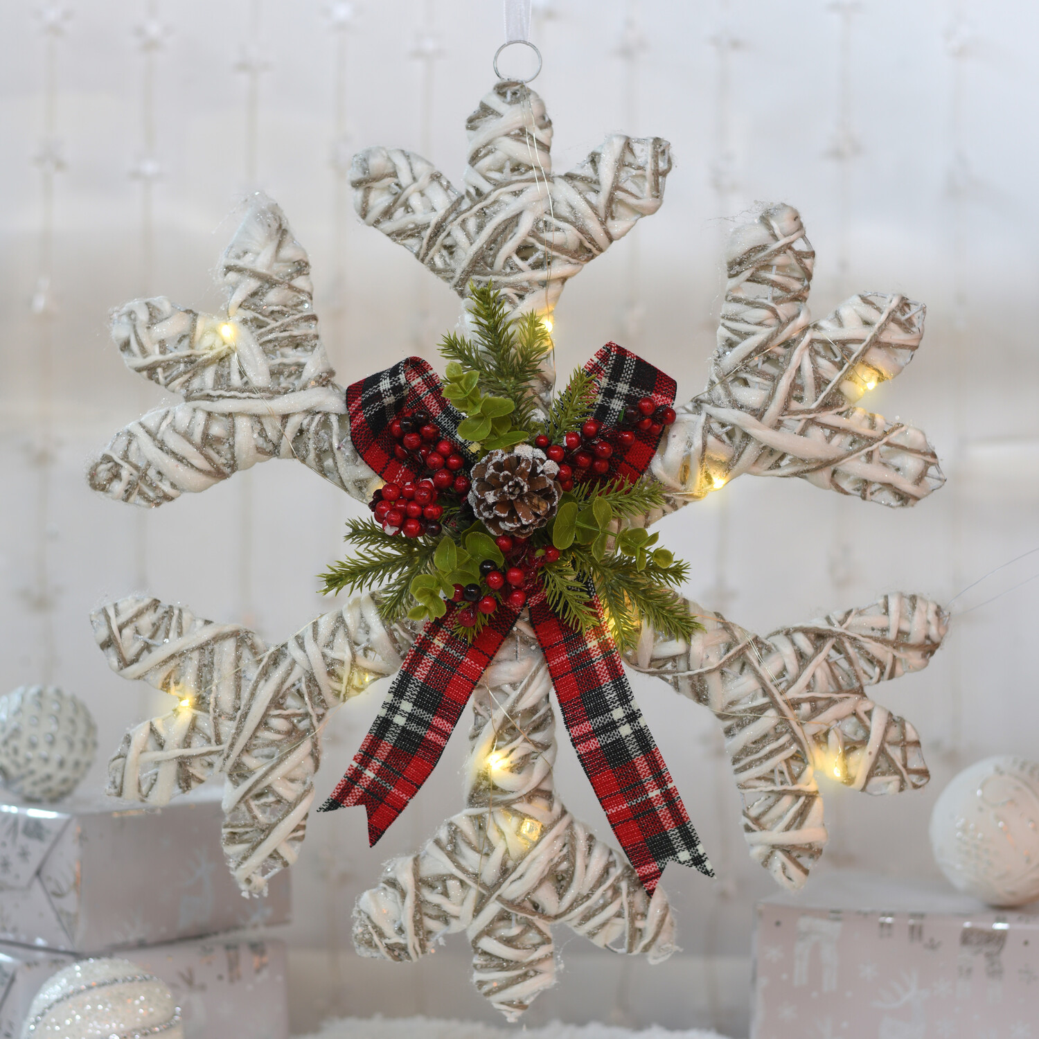 Alpine Lodge LED Rattan Snowflake Ornament Image