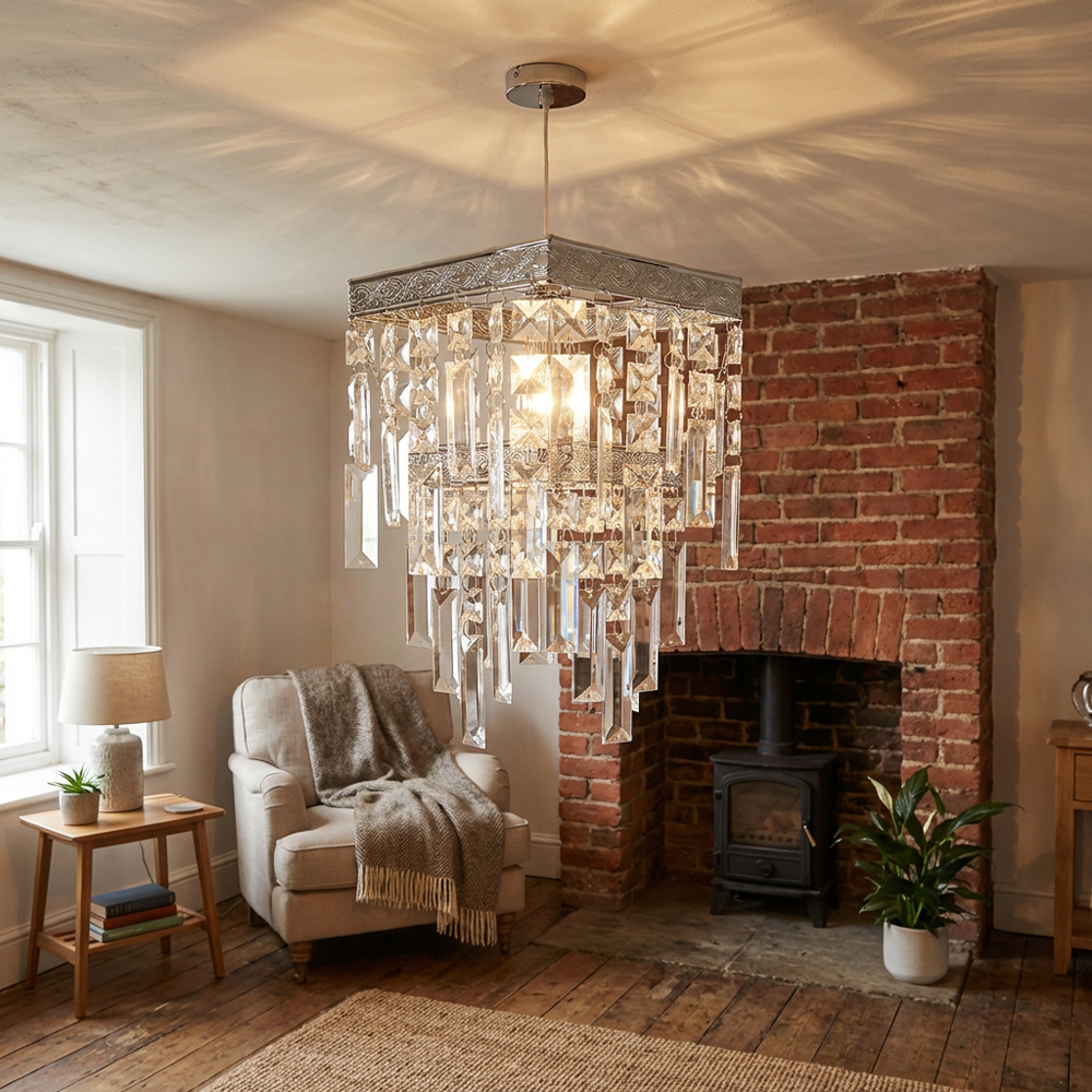 Clear 2 Tier Square Pendant Light Image 2