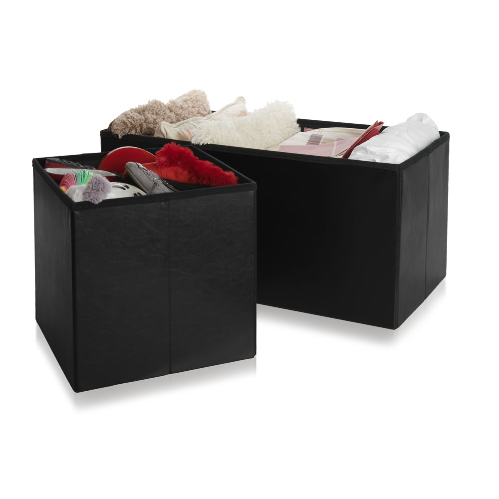 Wilko 40 x 40cm Black Faux Leather Storage Cube Wilko