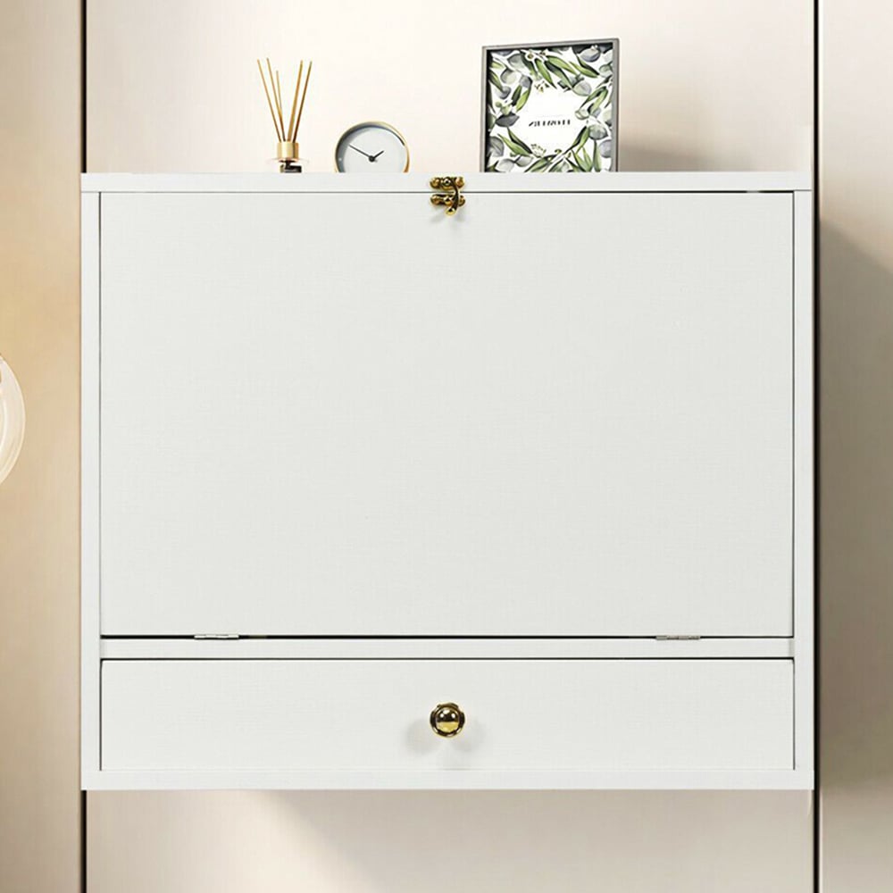 Costway Wall Mounted Foldable Wooden Cabinet with Multi-functional Desk White Image 1