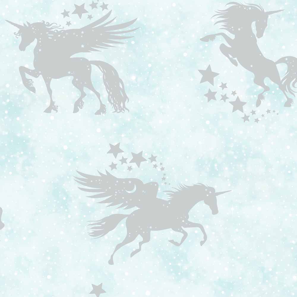 Iridescent Unicorns Teal and Silver Wallpaper Image 1