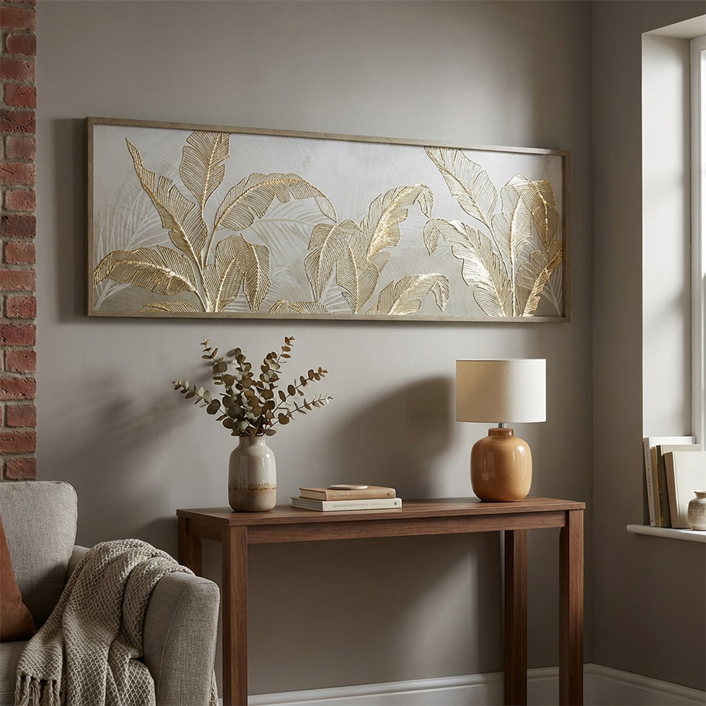Embellished Gold Leaves Framed Print - Grey Image 2