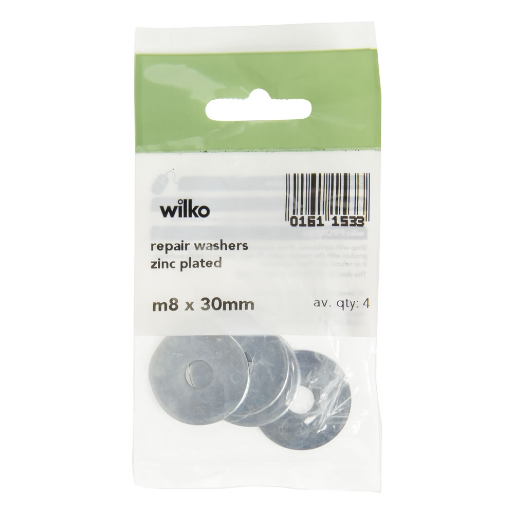 Wilko M8 x 30mm Zinc Plated Repair Washer 4 Pack Image 2