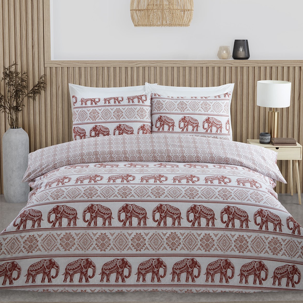 Hathi Elephant Duvet Cover and Pillowcase Set - Rust / King Image 1