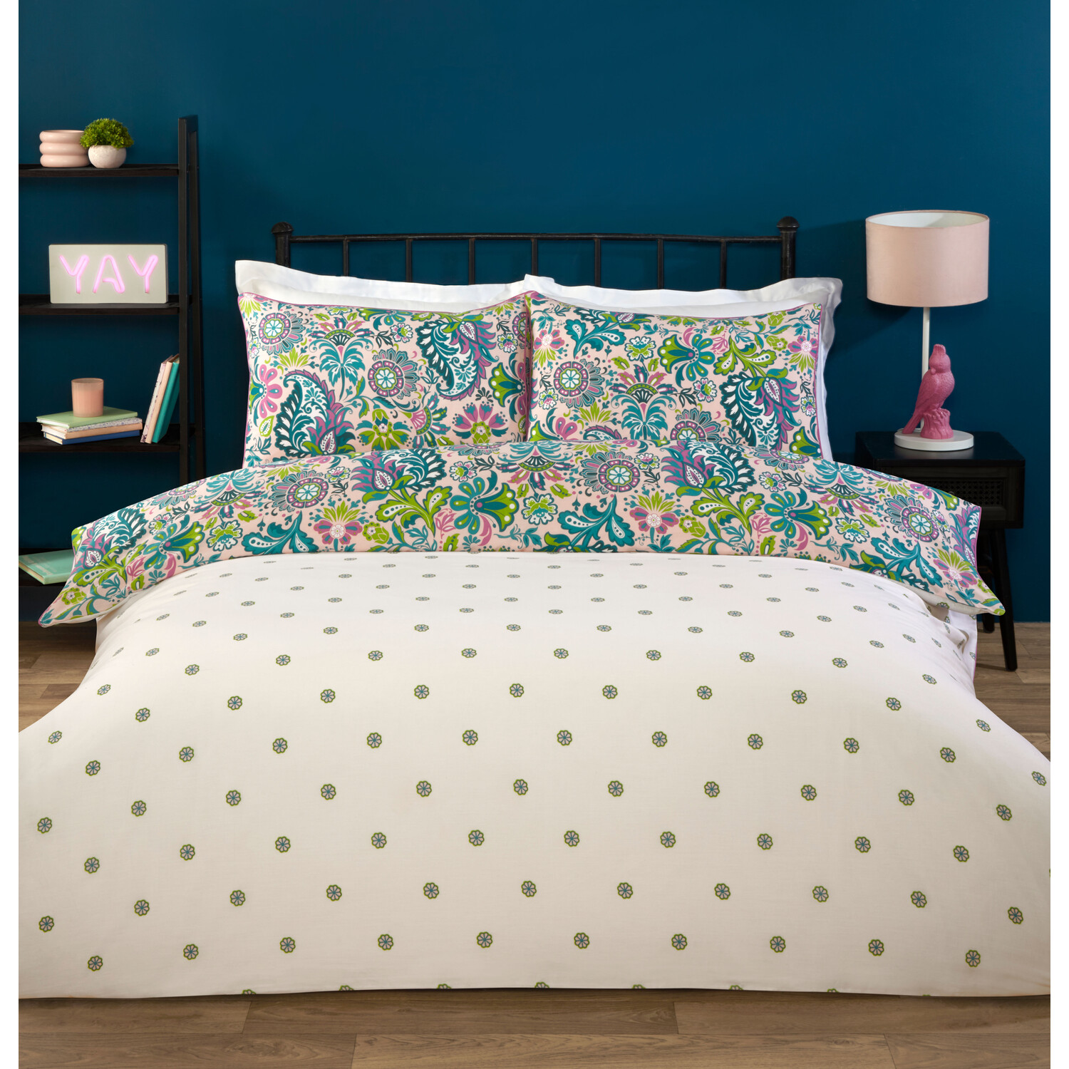 Oriana Paisley Duvet Cover and Pillowcase Set - Teal / Double Image 2