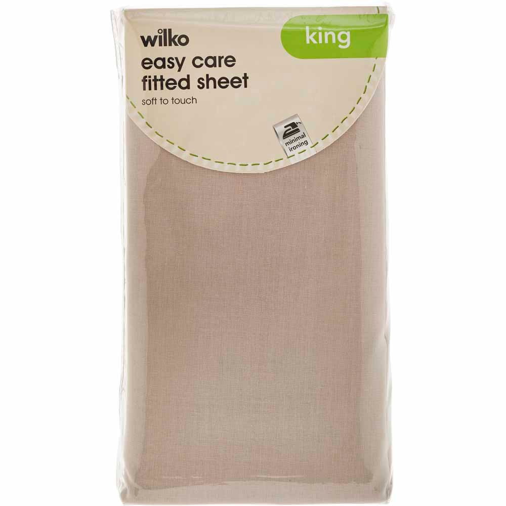 Wilko Easy Care Stone King Size Fitted Sheet Image 1
