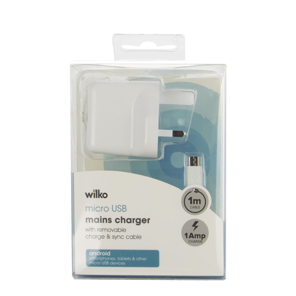 Wilko 1Aamp Mains Charger Android Micro USB Cable Image 1