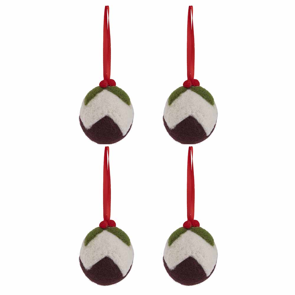 Wilko Traditional Pudding Christmas Baubles 4 Pack Image 2