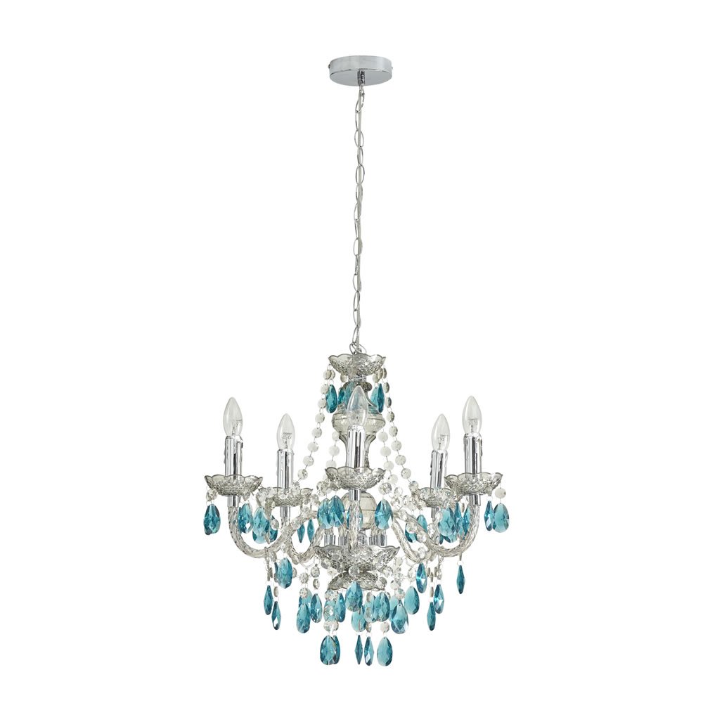 Wilko 5 Arm Smoke and Blue Chandelier Ceiling Light Image 1