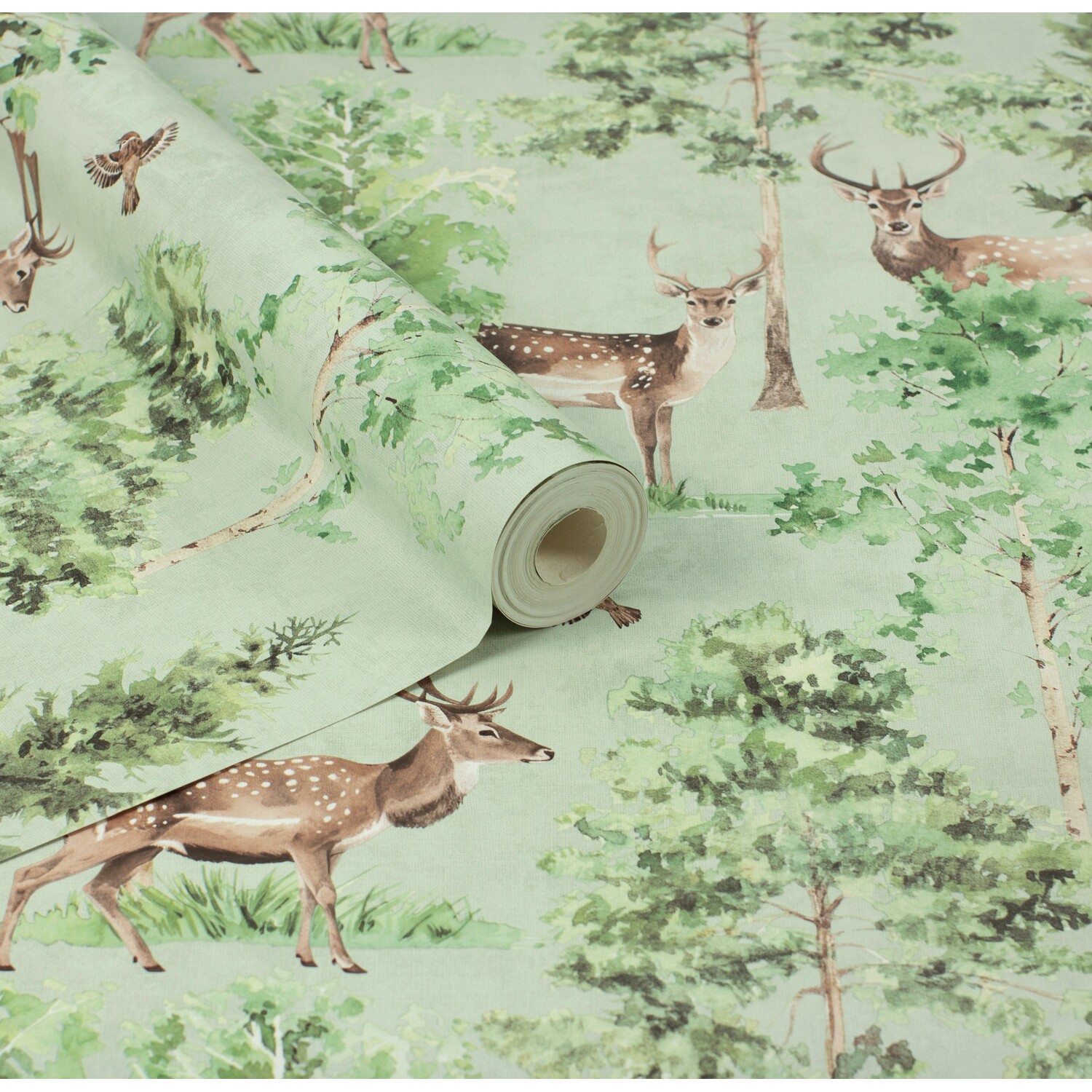 Deer Forest Natural Wallpaper - Green Image 2