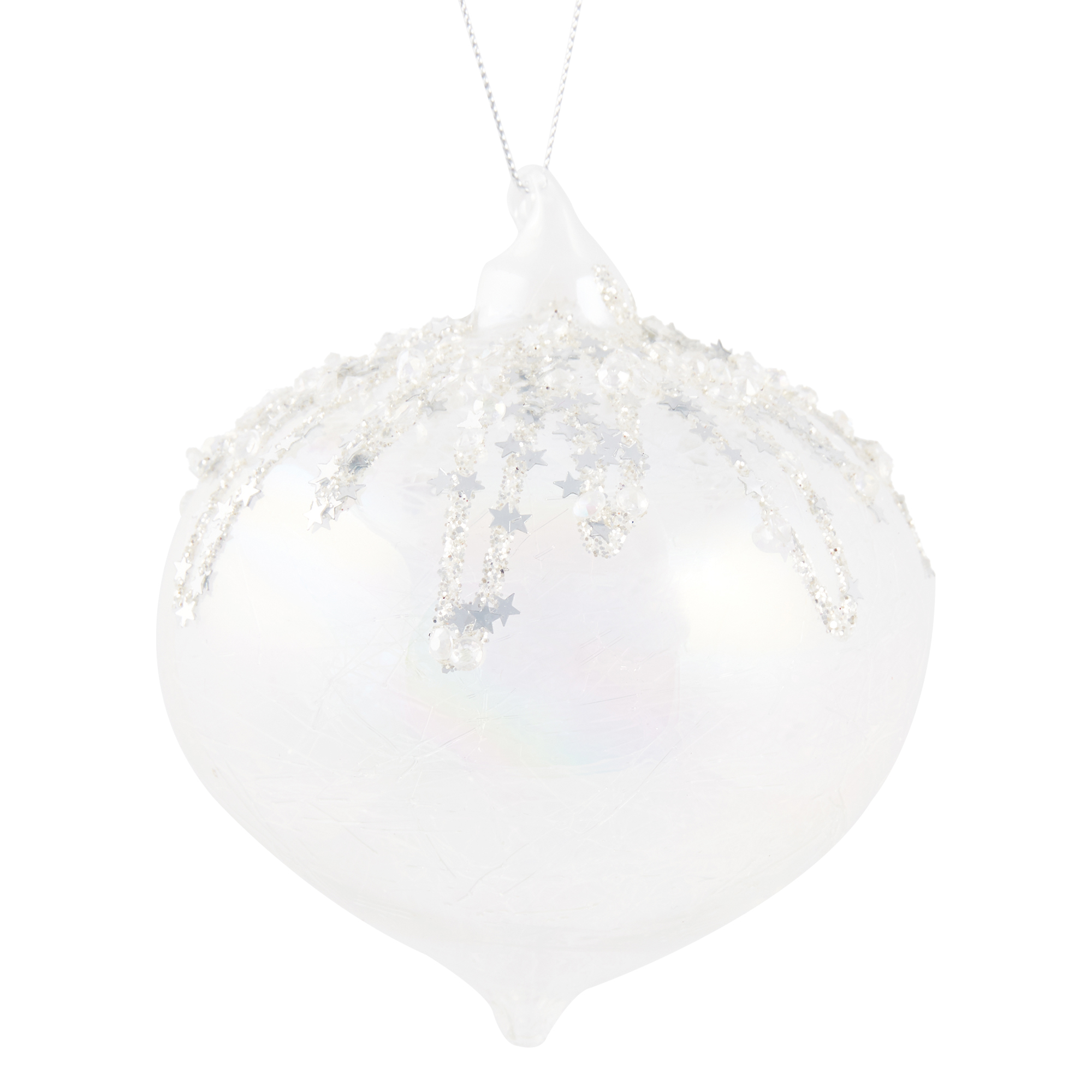 Clear Glass Sequin Onion Bauble - White Image 1