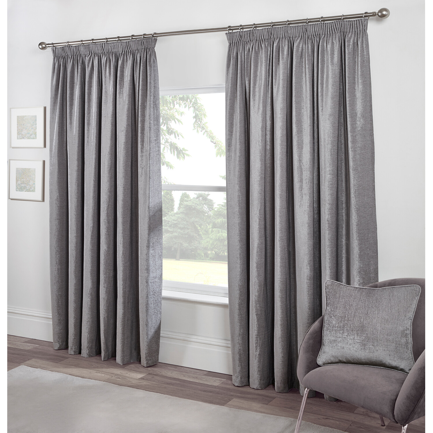 Divante Chenille Grey Taped Curtains 168 x 183cm Image 2