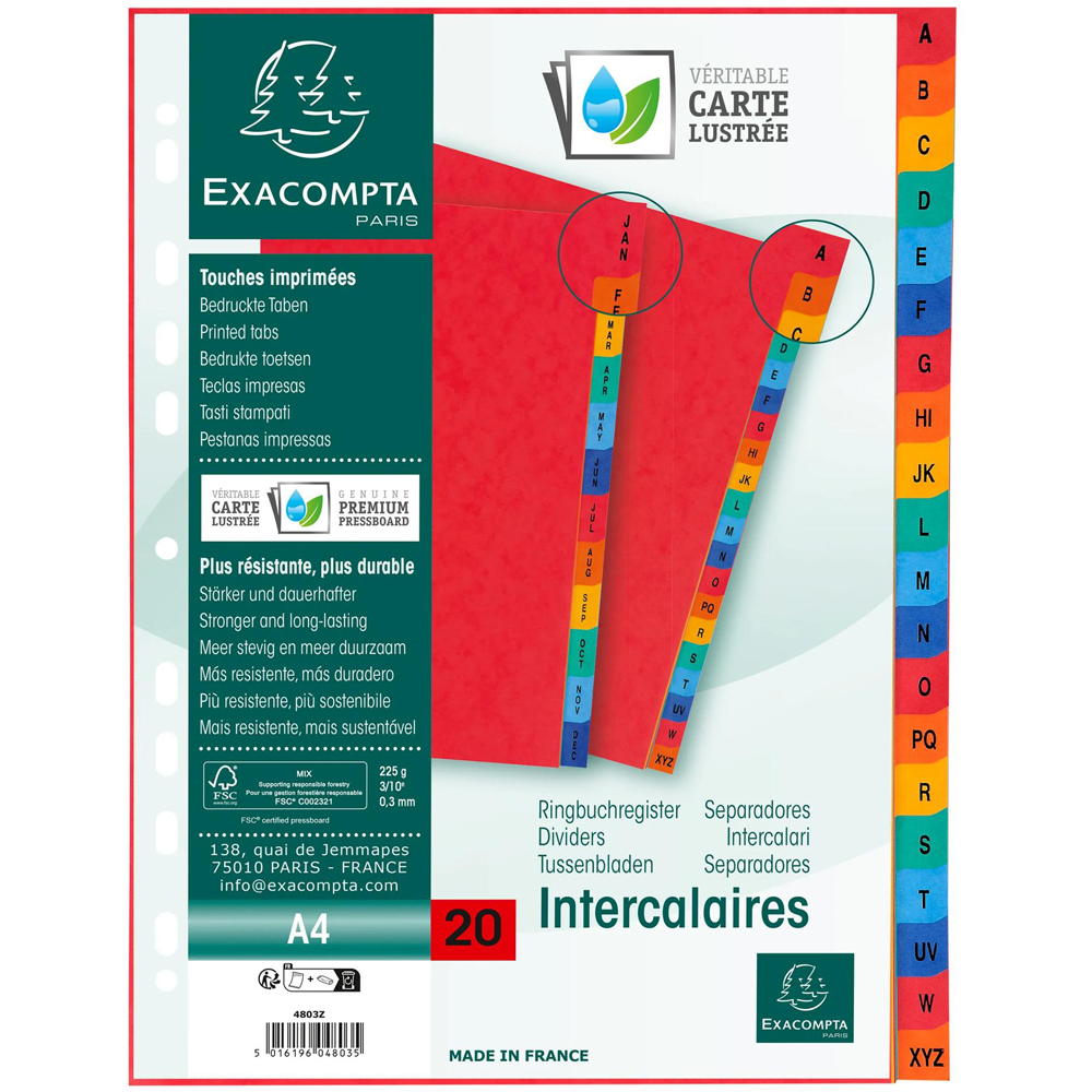Exacompta Europa A4 Assorted Colour A-Z Divider 5 Pack Image 3