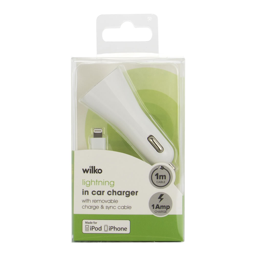 Wilko 1Amp Lightning In Car Charger Suitable for iPods, iPhones and iPad Image 1