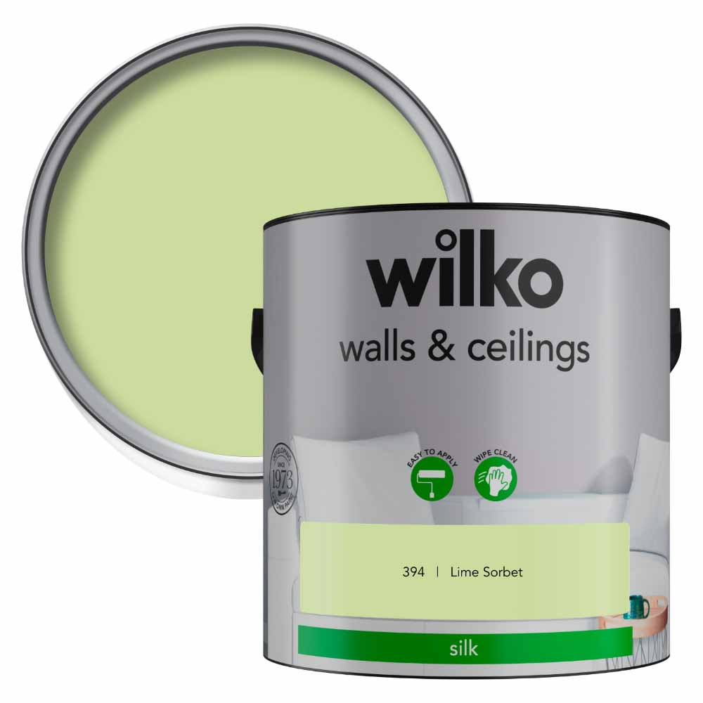 Wilko Walls & Ceilings Lime Sorbet Silk Emulsion Paint 2.5L Image 1