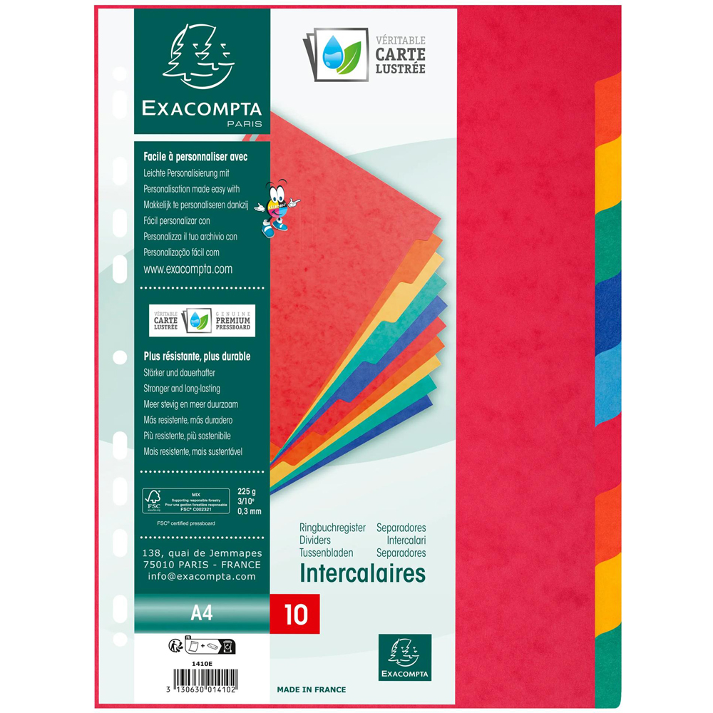 Exacompta A4 10 Section Assorted Colour Polypropylene Lightweight Divider 10 Pack Image 3