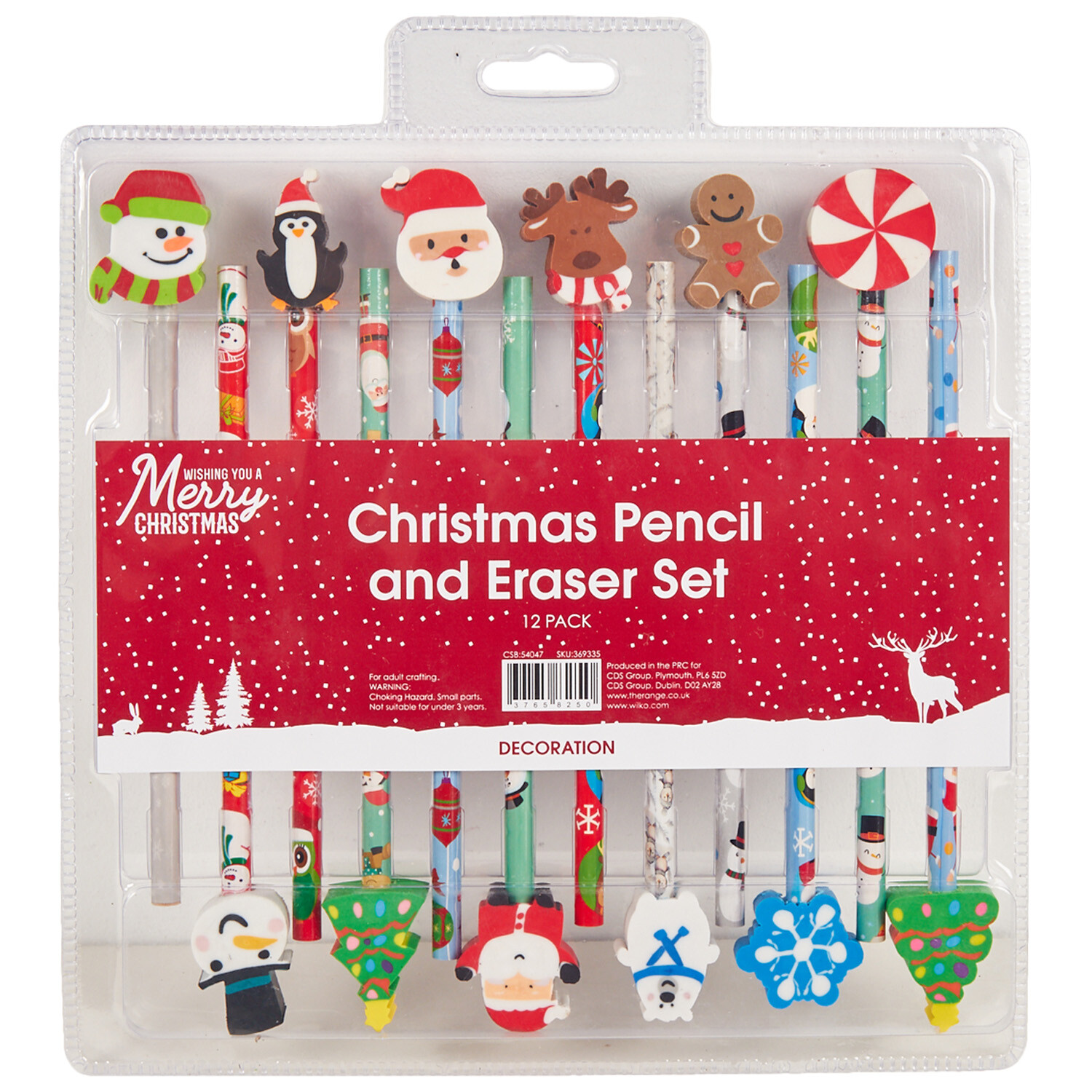 Christmas Pencil and Eraser Set - Multicolour Image 1