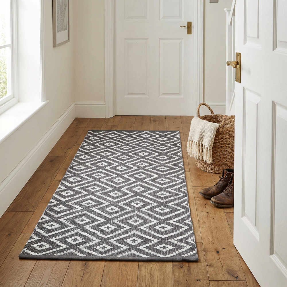 Grey Geo Diamond Runner 130 x 70cm Image 2